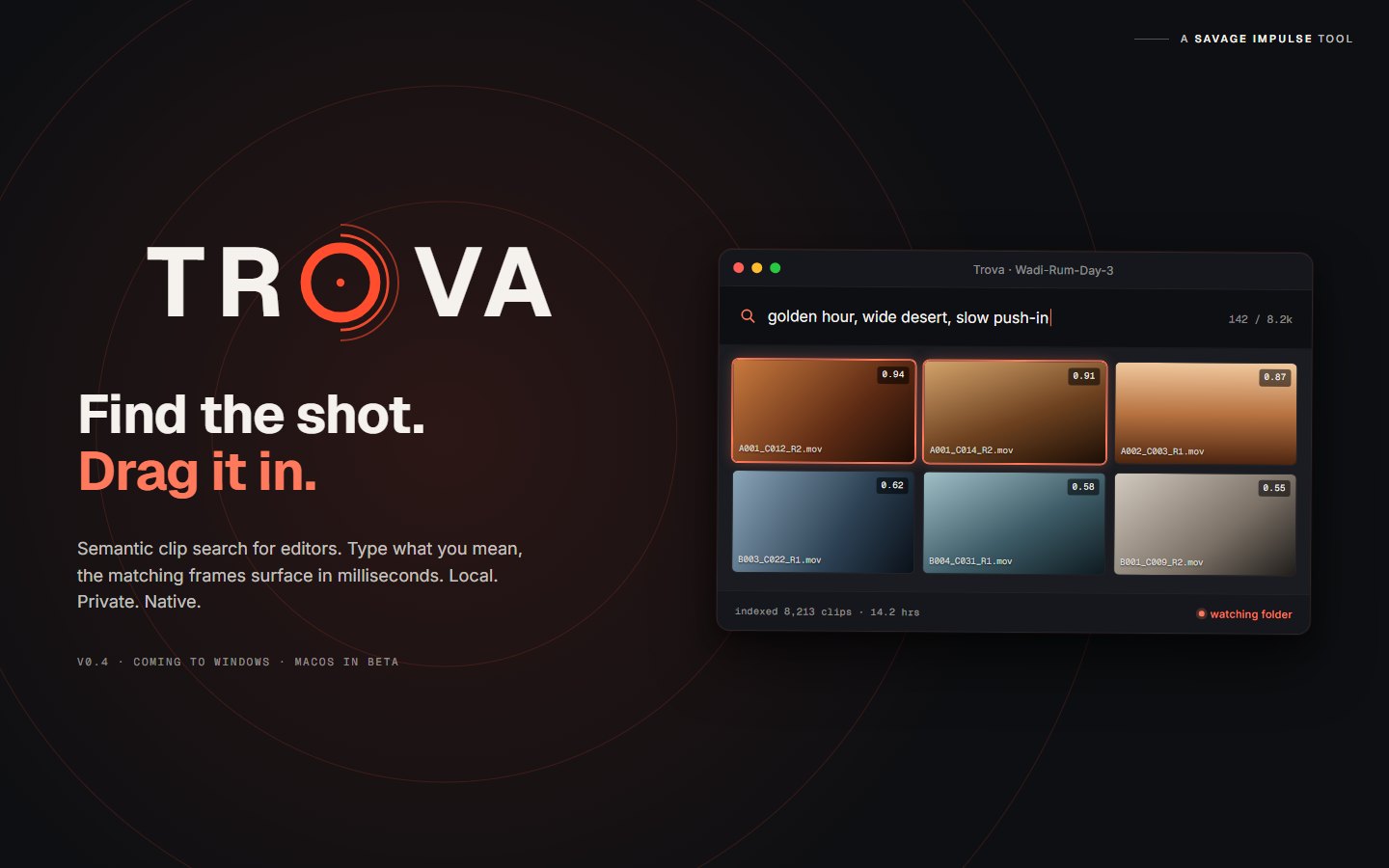 Trova, a Savage Impulse app
